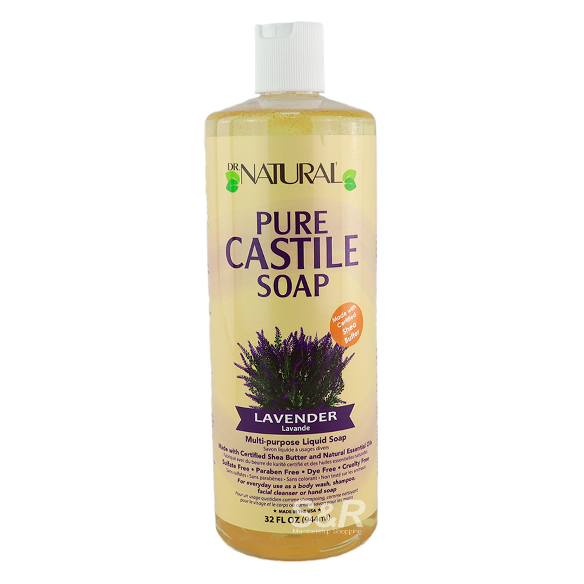 Dr. Natural Pure Castile Soap Lavender Multi-purpose Liquid Soap 944mL